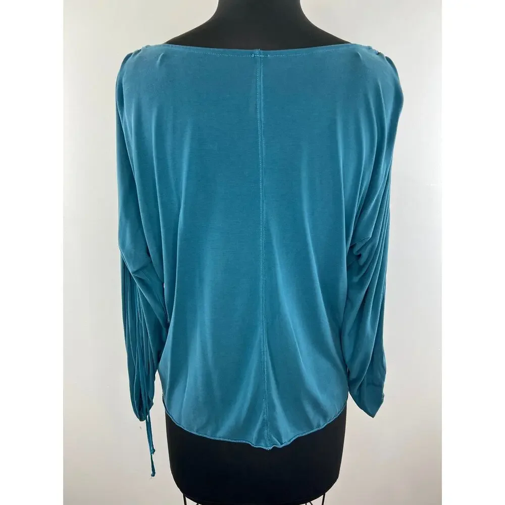 Free People Blue Faux Wrap Long Flowy Sleeve Pullover Women's Top Size S